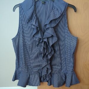 Striped Blue Ruffle Sleeveless Top
